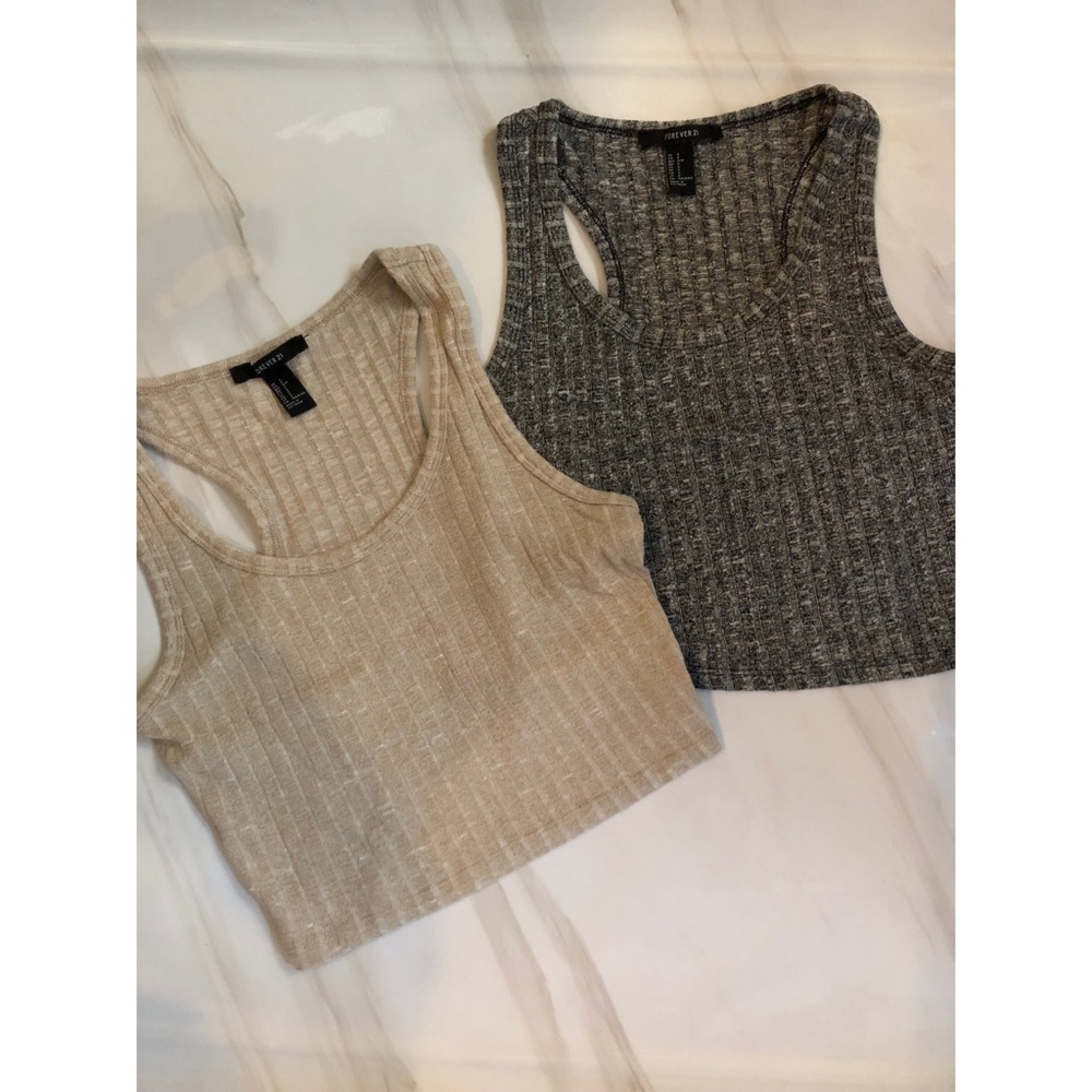(2) FOREVER 21 Cotton S Crop Tops! Beige & Gray